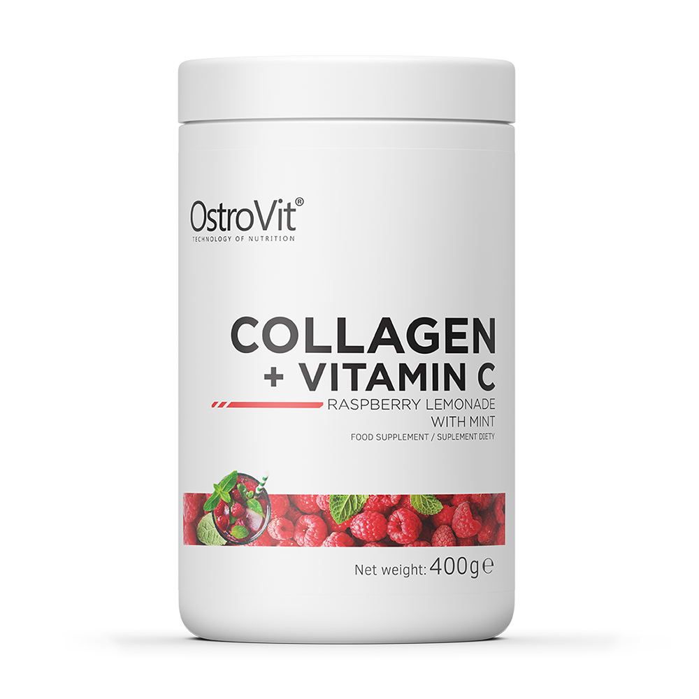Колаген з вітаміном C OstroVit Collagen + Vitamin C зі смаком малинового лимонаду з м'ятою, в порошку, 400 г